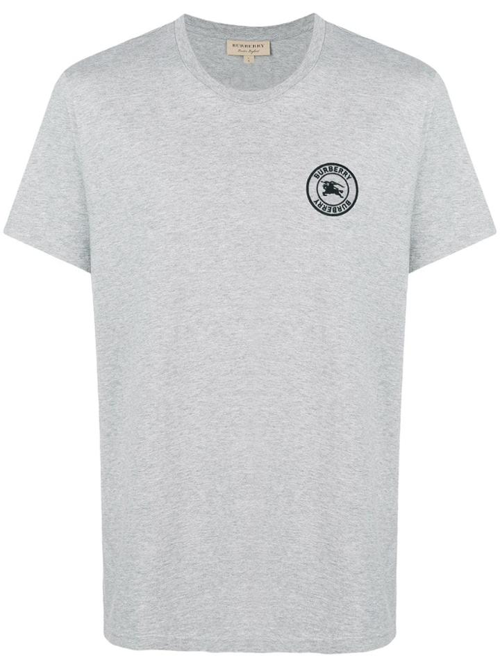Burberry Embroidered Logo Cotton T-shirt - Grey