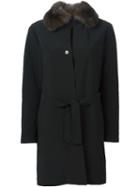 Liska Weasel Fur Collar Belted Coat