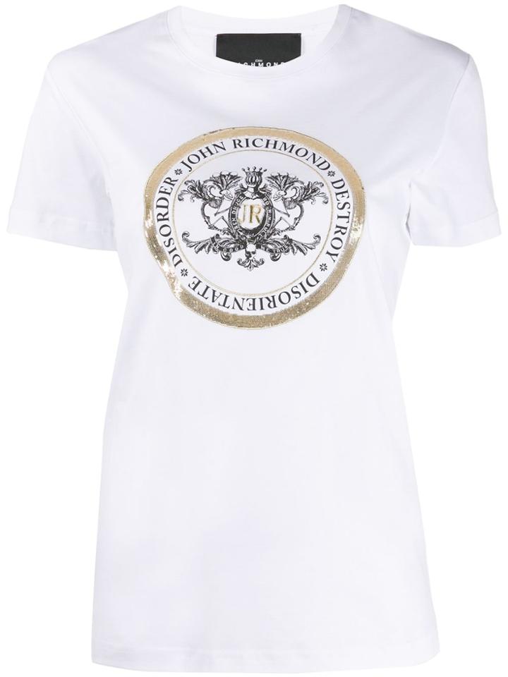 John Richmond Short Sleeved Sequin-embellished T-shirt - White