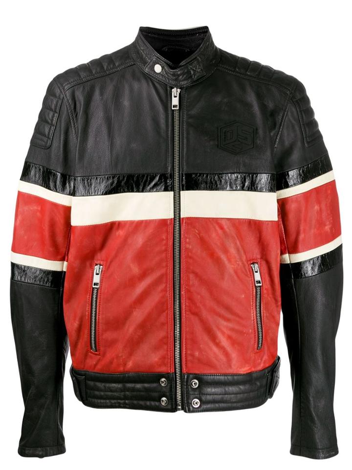 Diesel Colour Blocked Biker Jacket - Black