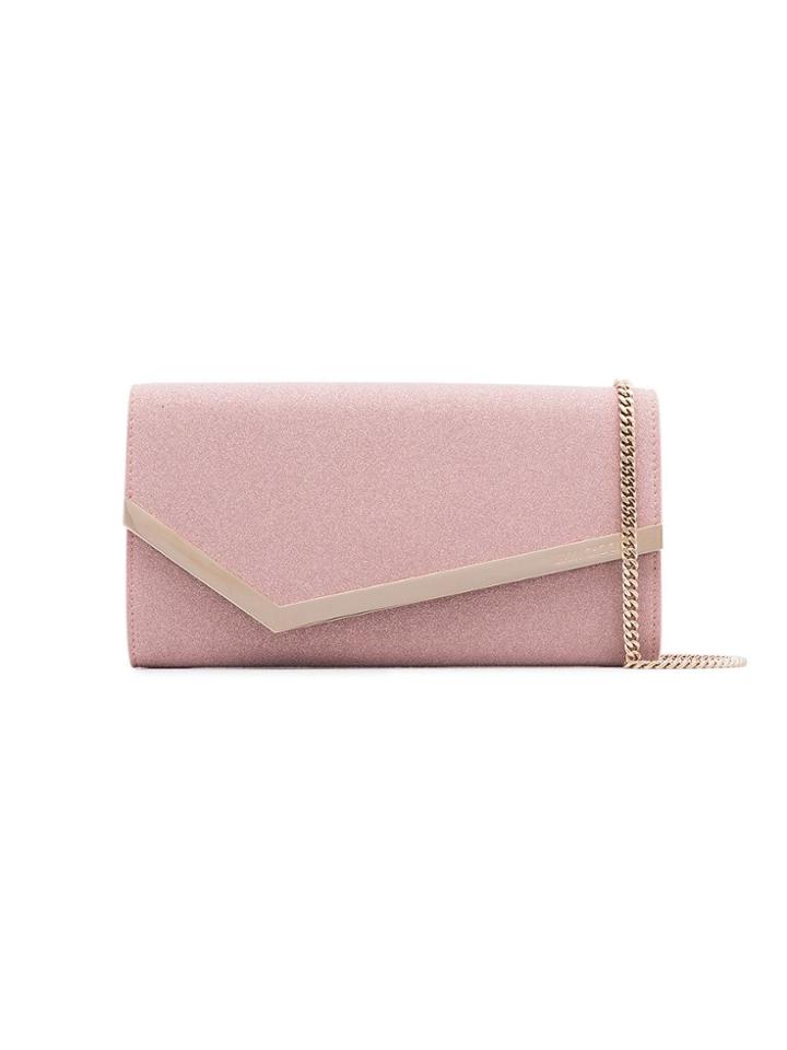 Jimmy Choo Pink Emmie Glitter Fabric Clutch Bag
