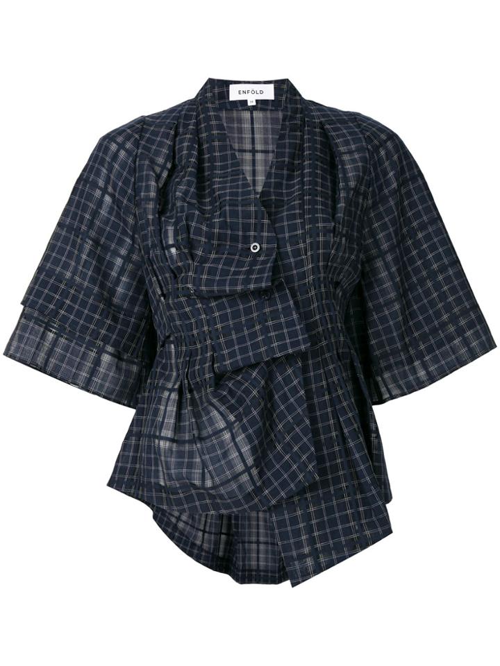 Enföld Ruched Button Up Shirt - Blue