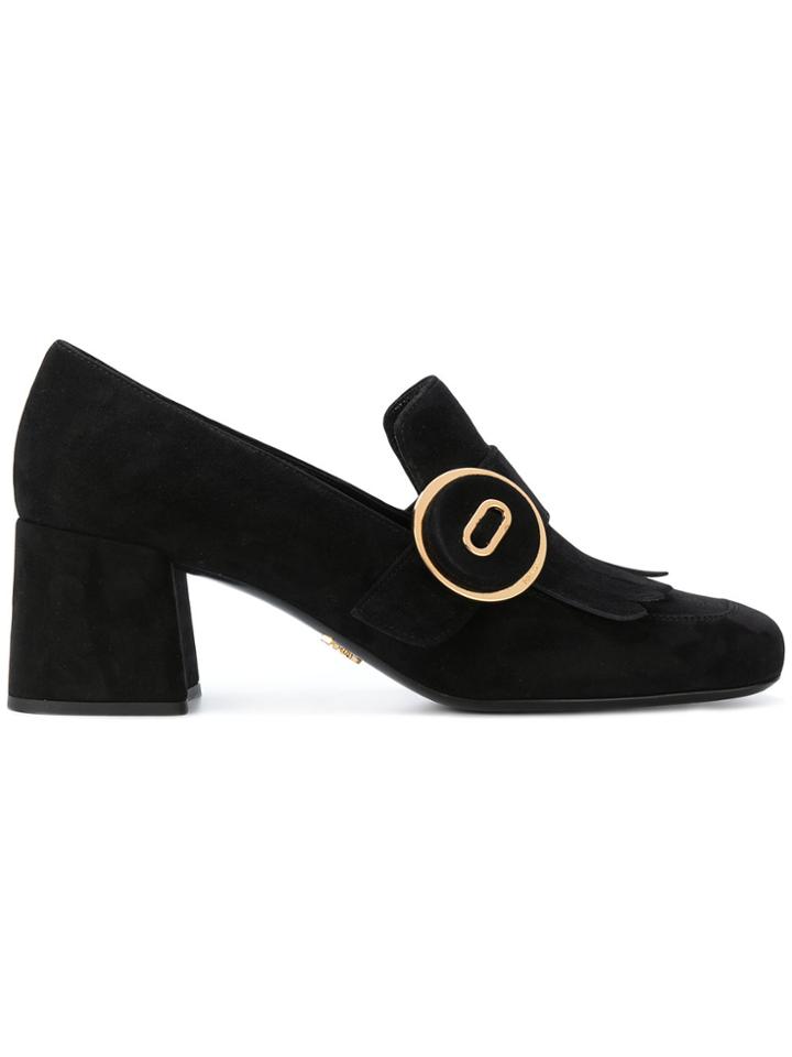 Prada Fringe Block Heel Pumps - Black