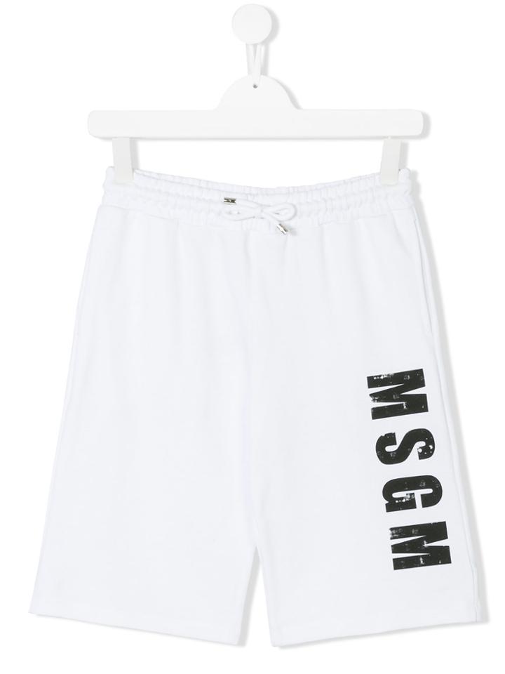 Msgm Kids Printed Logo Shorts - White