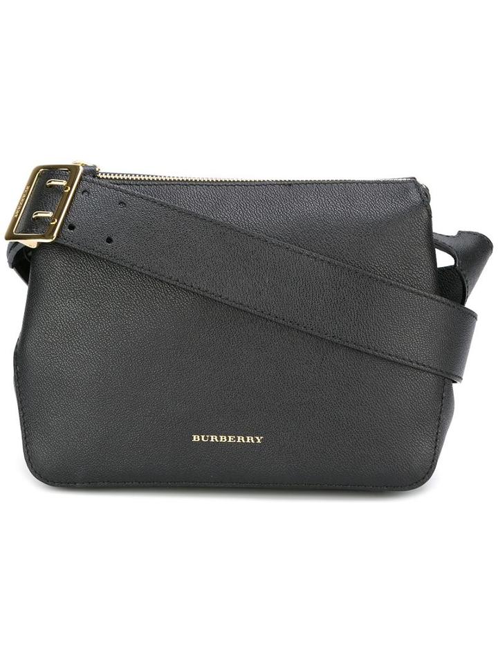 Burberry Logo Plaque Crossbody Bag, Women's, Black, Calf Leather/cotton