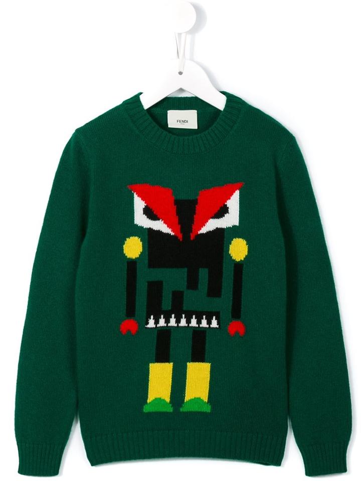 Fendi Kids Robot Monster Jumper, Boy's, Size: 9 Yrs, Green