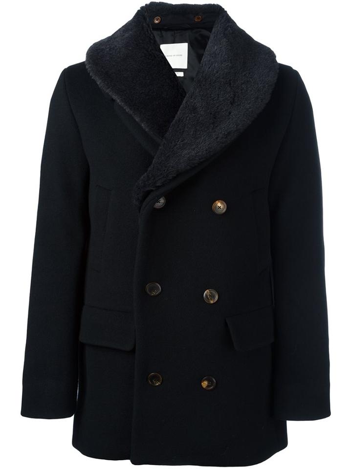 A Kind Of Guise Peaked Lapel Button Peacoat, Men's, Size: Small, Black, Cotton/polyamide/viscose/other Fibers