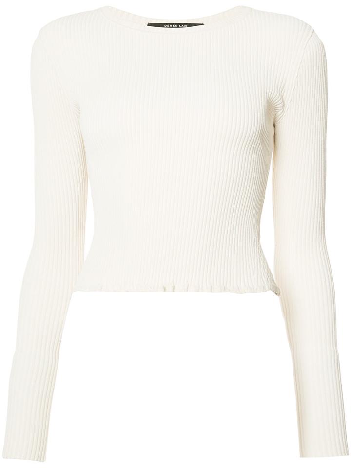 Derek Lam - Ribbed Long Sleeve T-shirt - Women - Polyester/viscose - L, White, Polyester/viscose