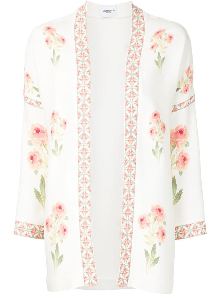 Vilshenko Rose Print Jacket, Women's, Size: 12, White, Viscose/acrylic
