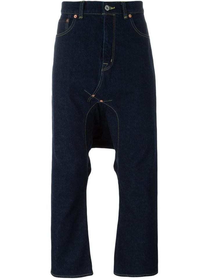 Ganryu Comme Des Garcons Drop-crotch Cropped Jeans, Men's, Size: M, Blue, Goat Skin/cotton