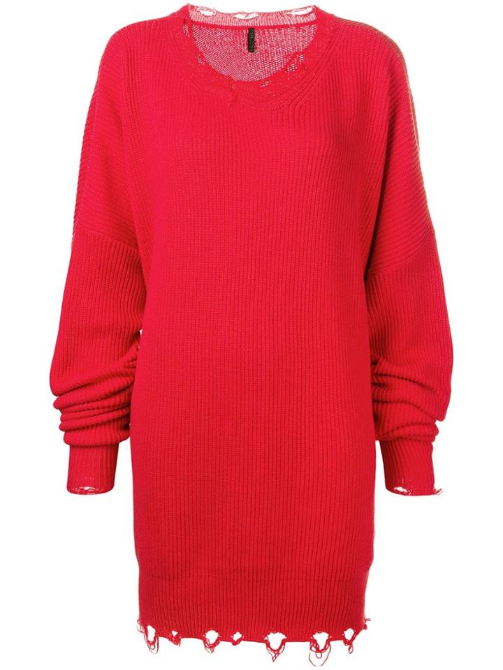 Unravel Project Ripped Ribbed Sweater Dress - Red