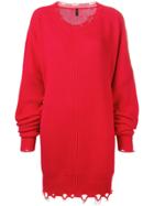 Unravel Project Ripped Ribbed Sweater Dress - Red
