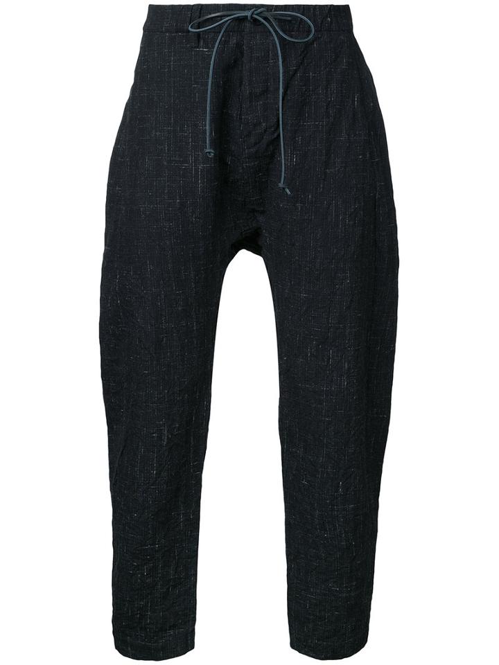 Kazuyuki Kumagai - Drawstring Cropped Trousers - Men - Cotton/hemp/linen/flax/wool - 1, Black, Cotton/hemp/linen/flax/wool