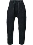 Kazuyuki Kumagai - Drawstring Cropped Trousers - Men - Cotton/hemp/linen/flax/wool - 1, Black, Cotton/hemp/linen/flax/wool
