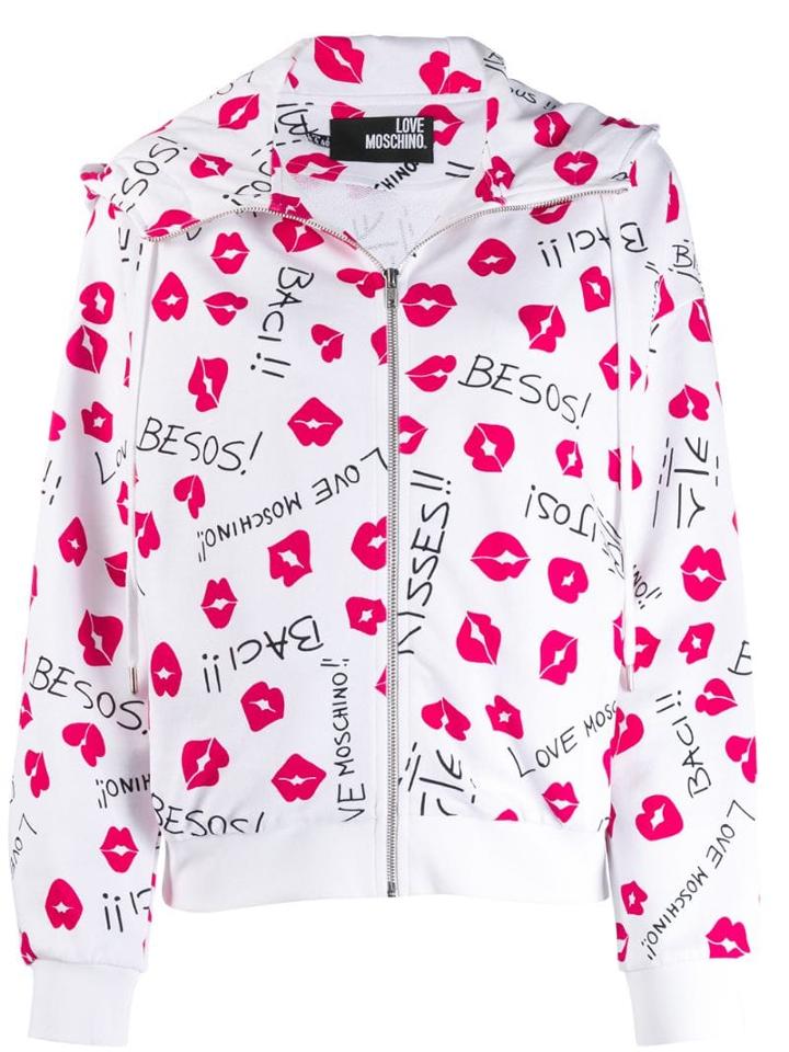 Love Moschino Besos Printed Hoodie - White