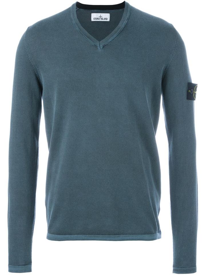 Stone Island V-neck Jumper, Men's, Size: Xxl, Grey, Cotton