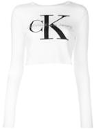Ck Jeans - Cropped Long-sleeved Branded Top - Women - Cotton - S, White, Cotton