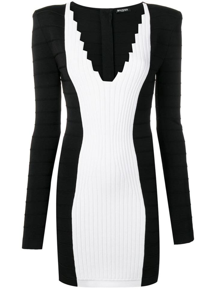 Balmain V-neck Fitted Dress - Black