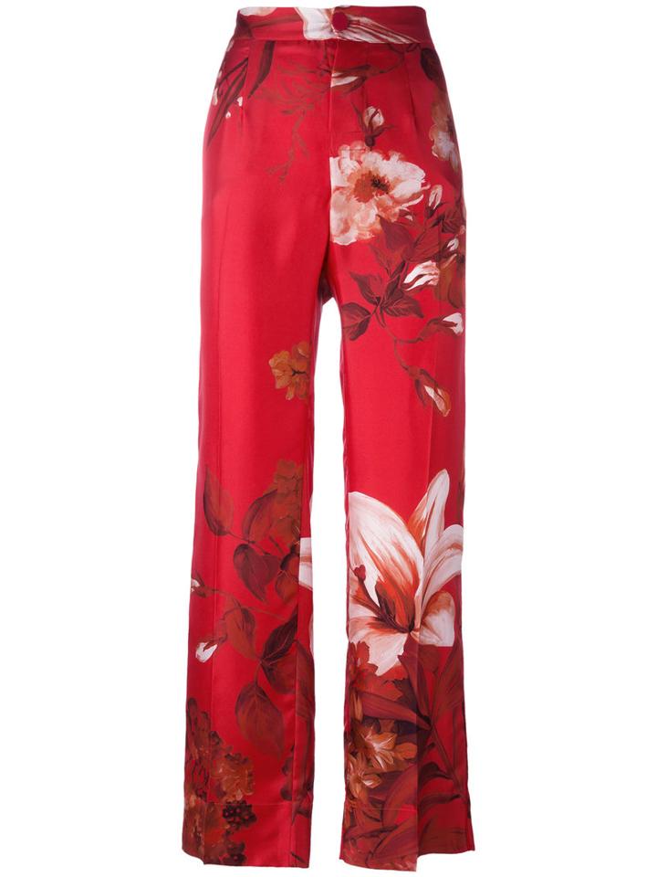F.r.s For Restless Sleepers High-rise Floral Print Trousers, Women's, Size: Medium, Red, Silk