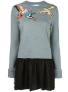 Red Valentino Birds Patch Flared Dress, Women's, Size: Medium, Grey, Polyamide/polyester/silk/polyamide