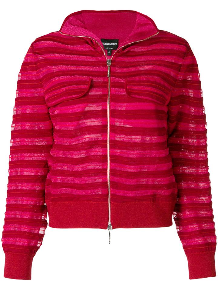 Giorgio Armani Tonal Stripe Zipped Jacket - Pink & Purple