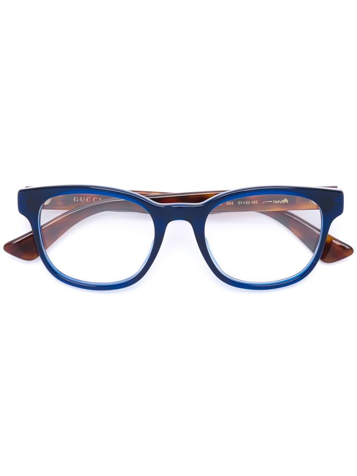 Gucci Eyewear Tortoiseshell Arm Square Glasses, Blue, Acetate