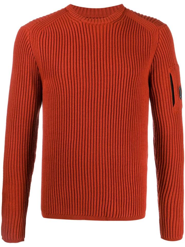 Cp Company Ribbed Knit Logo Plaque Sweater - Orange