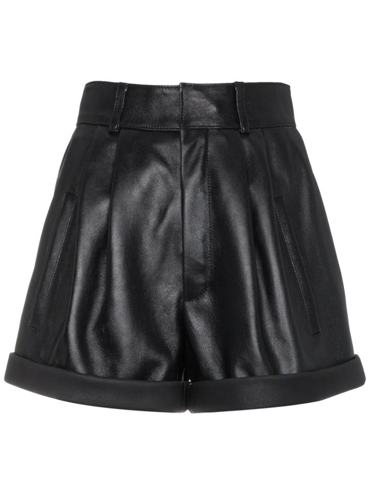 Saint Laurent High Waisted Leather Shorts - Black