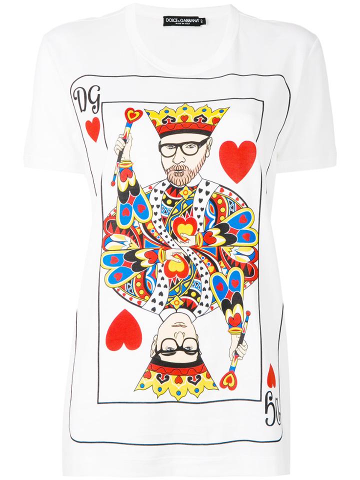 Dolce & Gabbana Designer King Of Hearts Print T-shirt - White