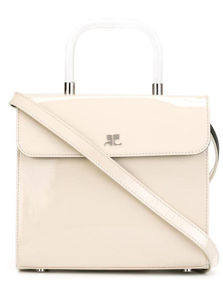 Courrèges Square Flap Shoulder Bag, Women's, Nude/neutrals, Patent Leather