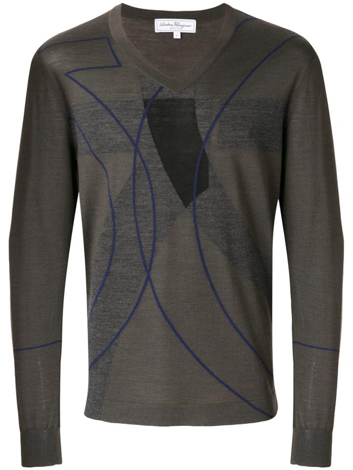 Salvatore Ferragamo Patterned V-neck Jumper - Green