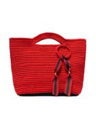 Sensi Studio Red Ribbon Tassel Straw Basket Bag