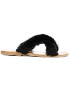 Solange Fur Detail Sandals - Black