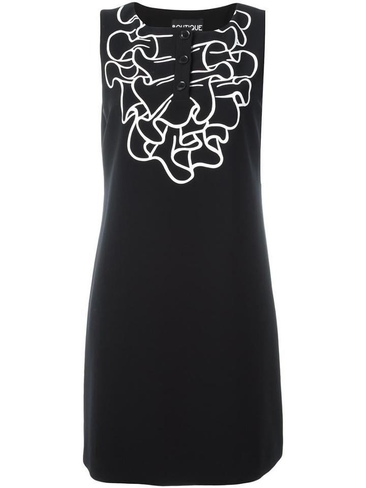 Boutique Moschino Ruffled Print Shift Dress, Women's, Size: 48, Black, Polyester/spandex/elastane