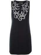 Boutique Moschino Ruffled Print Shift Dress, Women's, Size: 48, Black, Polyester/spandex/elastane