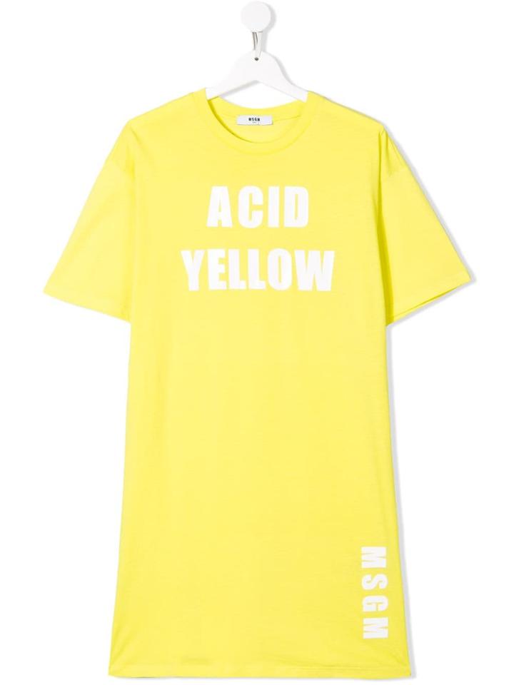 Msgm Kids Teen Acid Yellow T-shirt Dress