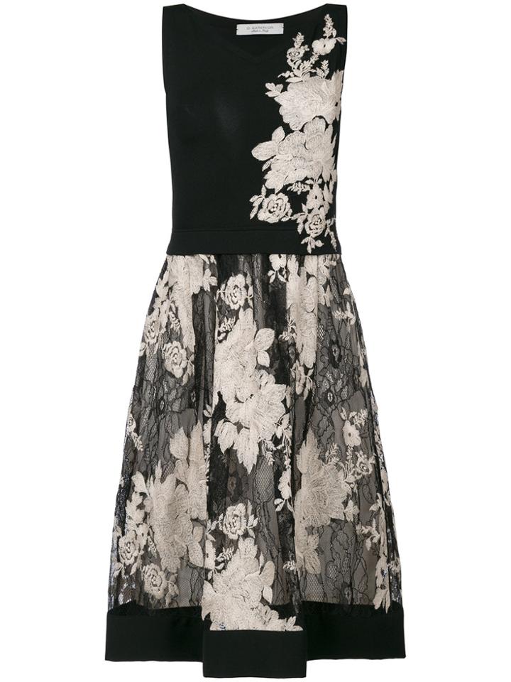 D.exterior Floral Jacquard Flared Dress - Black