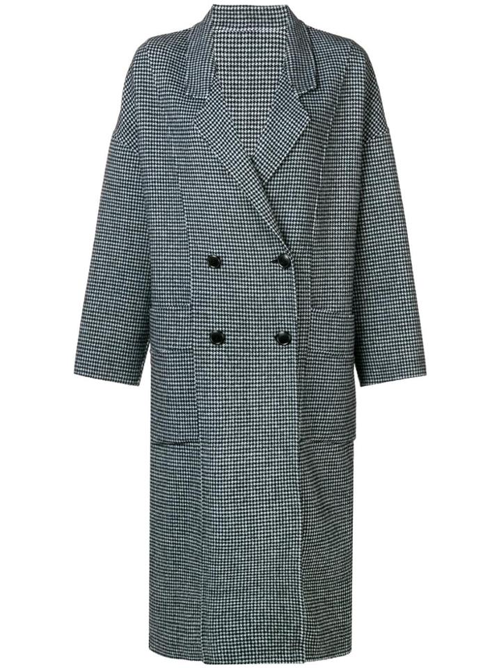 Pinko Checked Double Breasted Coat - White