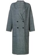 Pinko Checked Double Breasted Coat - White