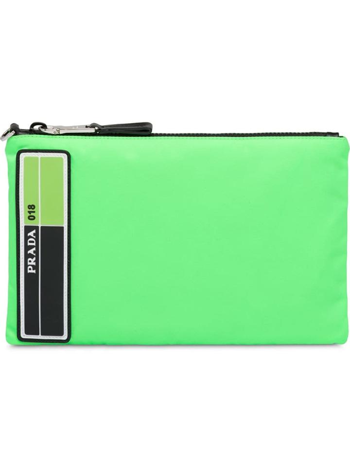 Prada Nylon Pouch With Leather Trim - Green