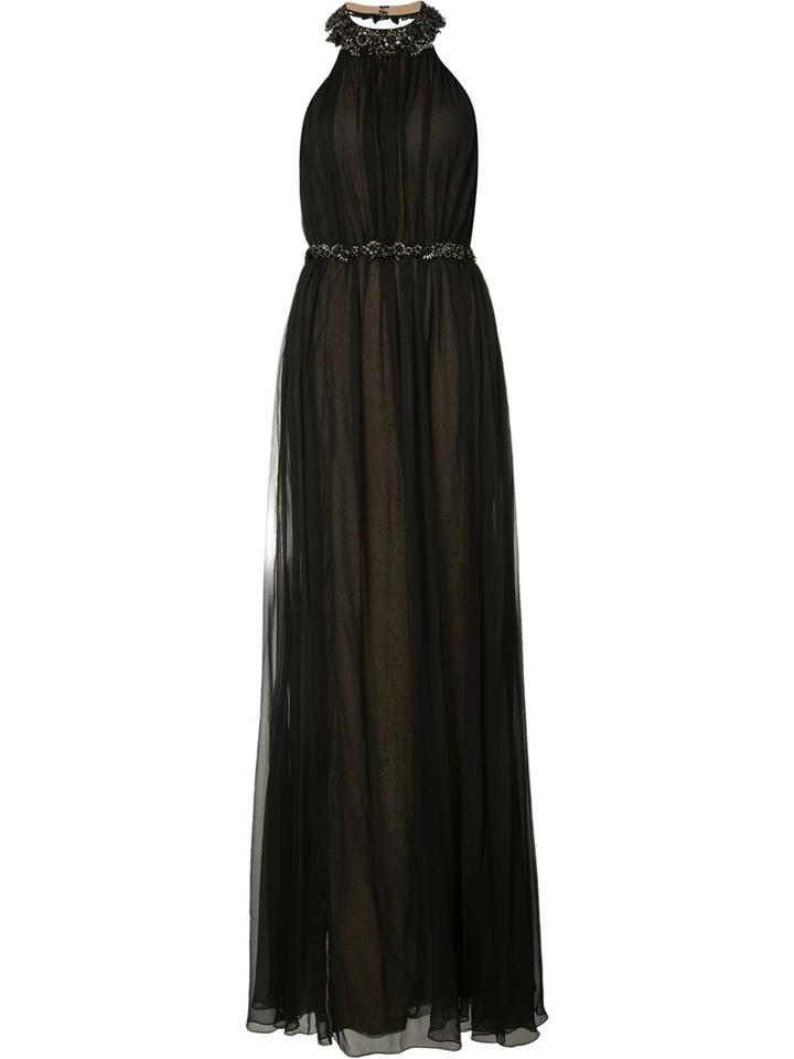 Marchesa Notte Beaded Halterneck Gown, Women's, Size: 12, Black, Polyester