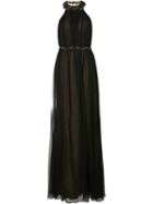 Marchesa Notte Beaded Halterneck Gown, Women's, Size: 12, Black, Polyester