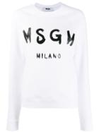 Msgm Logo Print Crew Neck Sweater - White