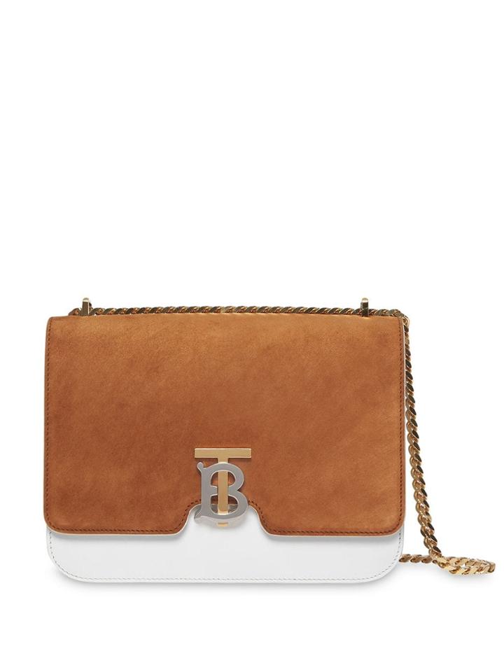 Burberry Medium Two-tone Leather And Suede Tb Bag - White