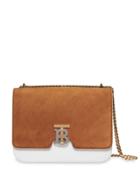 Burberry Medium Two-tone Leather And Suede Tb Bag - White