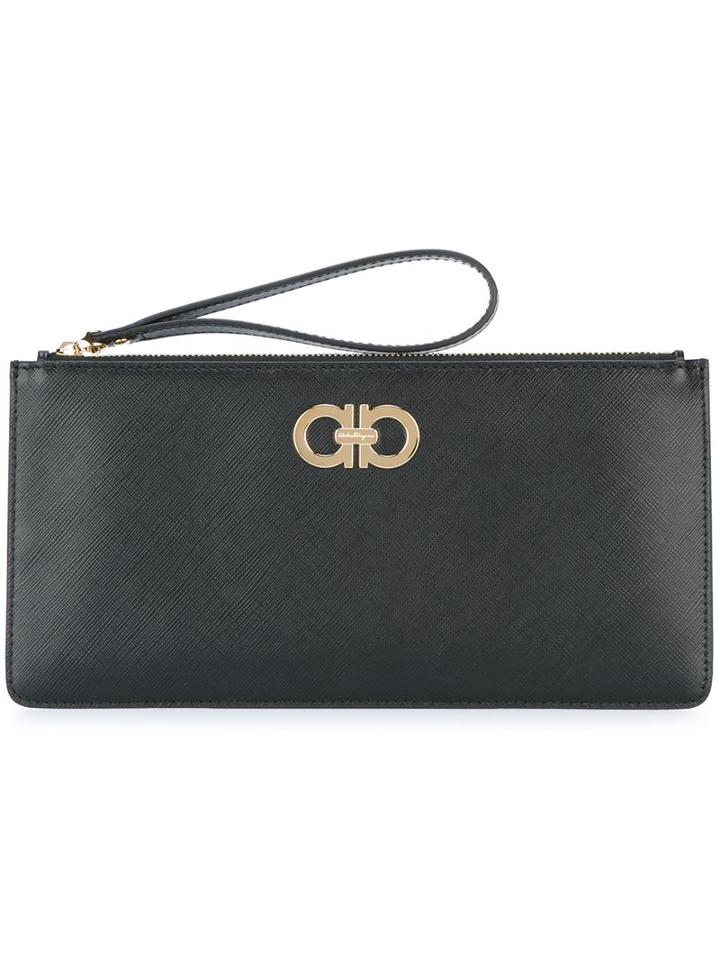 Salvatore Ferragamo 'double Gancio' Wristlet, Women's, Black, Calf Leather