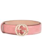 Gucci Gg Supreme Belt With G Buckle, Women's, Size: 85, Pink/purple, Calf Leather