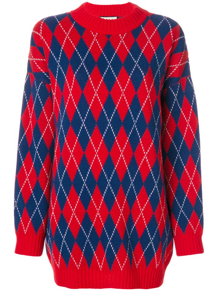 Gucci Argyle Knitted Dress - Red