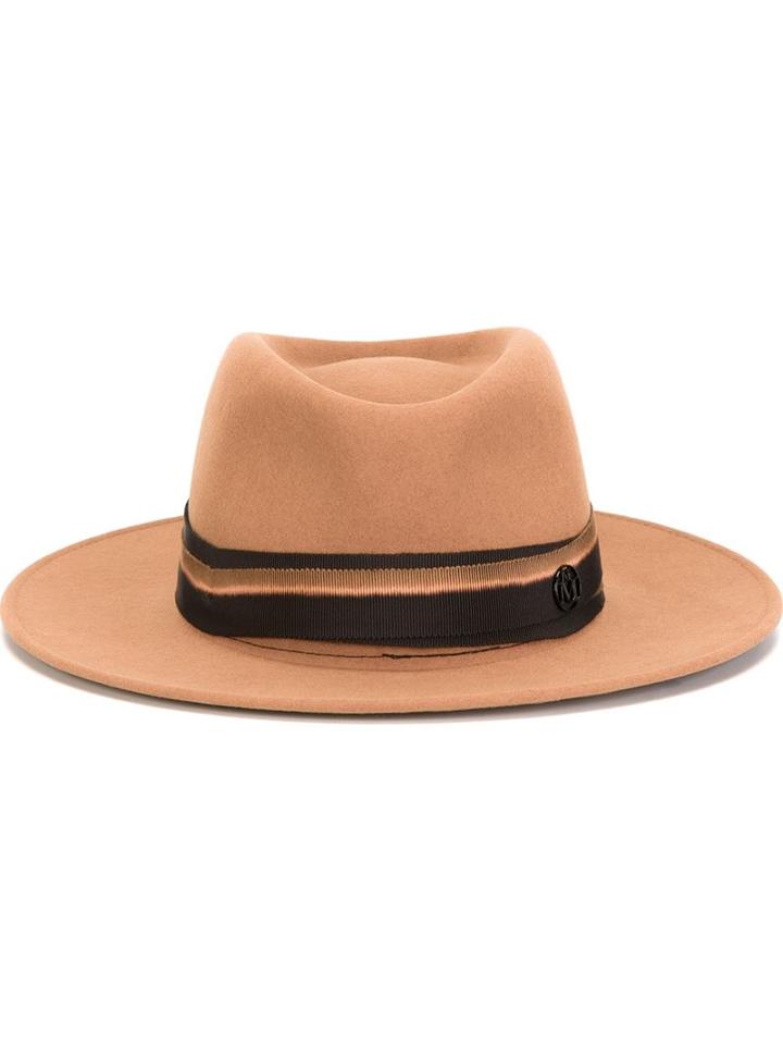Maison Michel Fedora Hat, Women's, Size: Large, Brown, Rabbit Felt