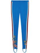 Gucci - Embroidered Jersey Stirrup Legging - Women - Cotton/polyester - Xs, Blue, Cotton/polyester